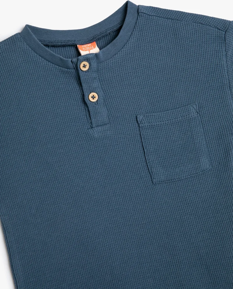 KOTON T-Shirt with Pockets Short Sleeve Crew Neck Corded Cotton