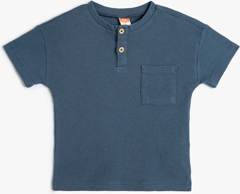 KOTON T-Shirt with Pockets Short Sleeve Crew Neck Corded Cotton