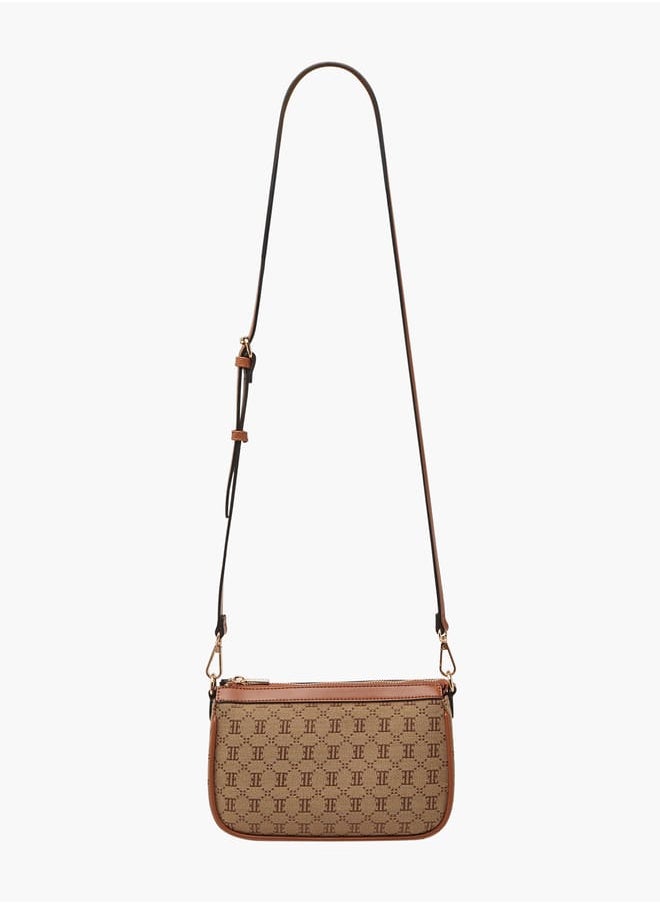 ELLE Women Monogram Jacquard Textured Crossbody Bag with Adjustable Strap  - Image 3
