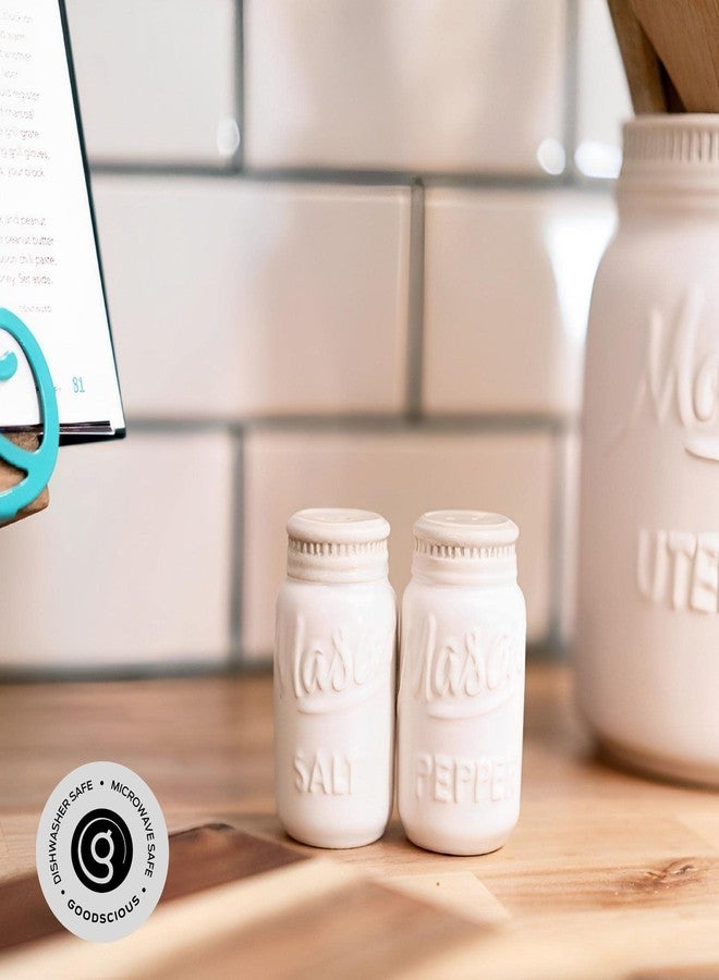 Goodscious Ceramic Salt and Pepper Shakers Set - Mason Jar White Salt and Pepper Shakers Set for Kitchen Accessories - Table Salt Shaker for Cooking - Vintage Salt & Pepper Shaker Sets for Seasoning (Set of 2) - Image 3