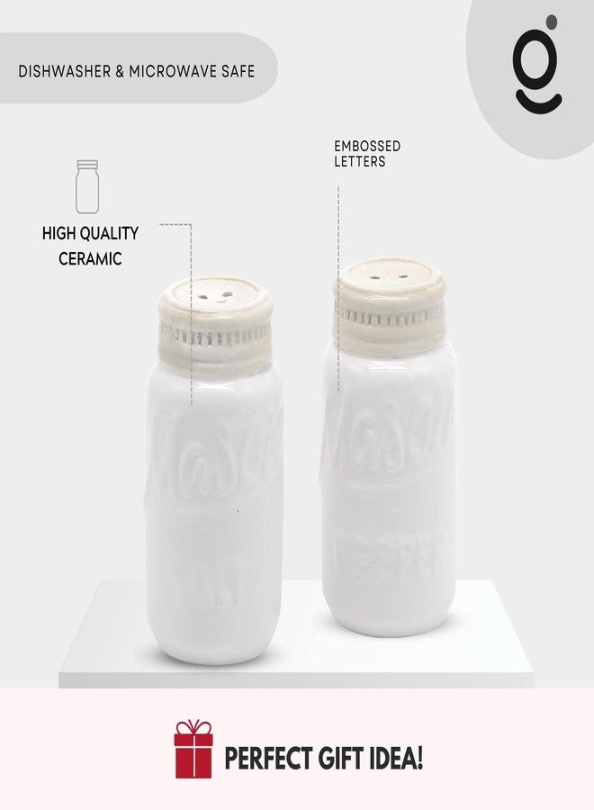 Goodscious Ceramic Salt and Pepper Shakers Set - Mason Jar White Salt and Pepper Shakers Set for Kitchen Accessories - Table Salt Shaker for Cooking - Vintage Salt & Pepper Shaker Sets for Seasoning (Set of 2) - Image 2