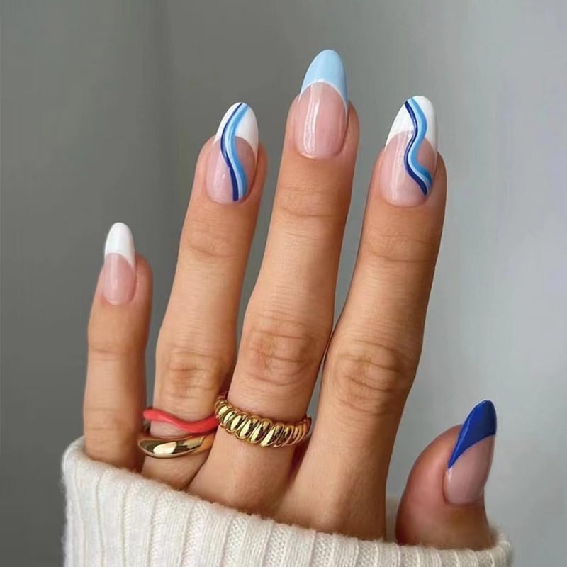 CTTHNBD 6 Pack Press on Nails - Almond, French Tip, Swirl, False, Gel - 144 Pcs, 12 Sizes, 6 Styles - Image 2
