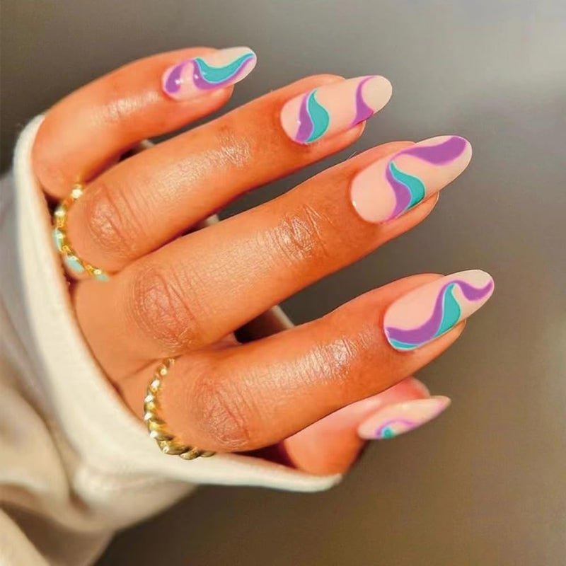 CTTHNBD 6 Pack Press on Nails - Almond, French Tip, Swirl, False, Gel - 144 Pcs, 12 Sizes, 6 Styles - Image 4