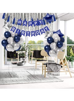 MAMATOONS Birthday Party Decoration Set Blue and Silver Birthday Party Decoration Theme Set Happy Birthday Banner  - Image 3