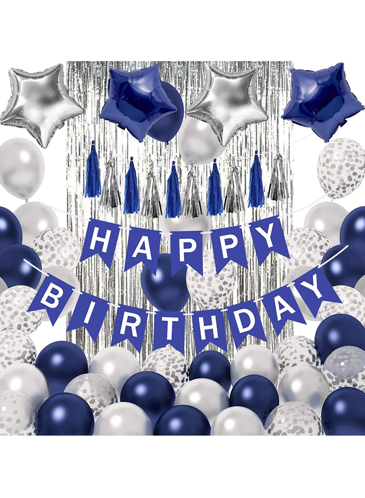 Birthday Party Decoration Set Blue and Silver Birthday Party Decoration Theme Set Happy…