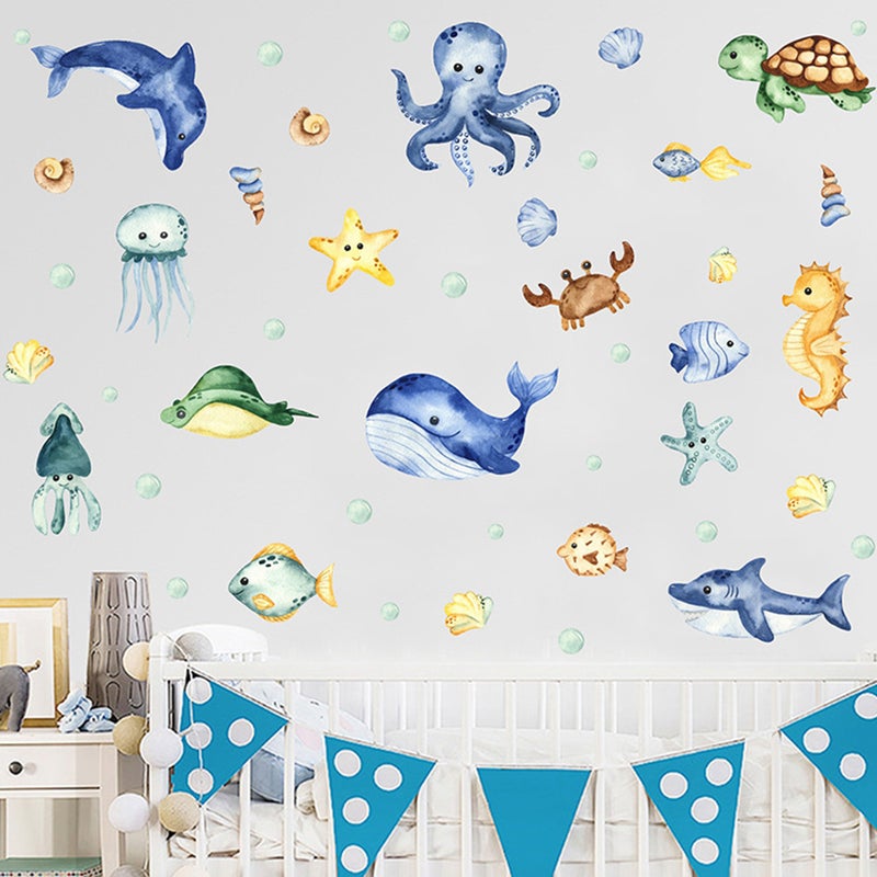 Kids Room Wall Decal Cartoon Design Ocean Scene Indoor Decal Decor Home Decor Flat Pvc Material 1Pcs - Image 3