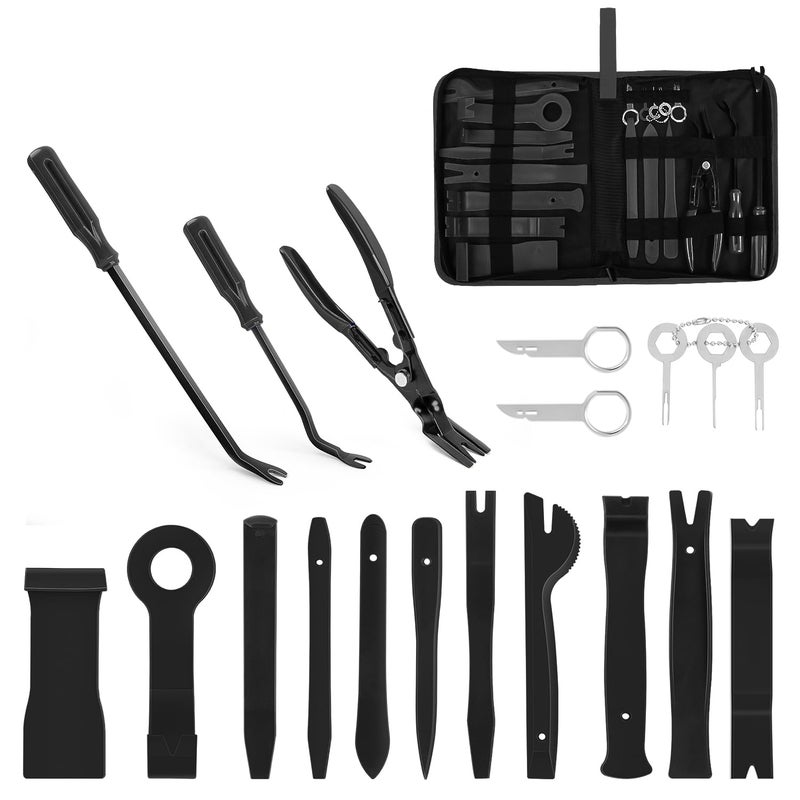 GOOACC 19Pcs Trim Removal Tool Set Panel Fastener Clips Removal Automotive Plastic Upholstery Pliers Removal Install Removal Car Tool with Storage Bag for Trim Panel Audio Clip Pliers Terminal-Black - Image 1