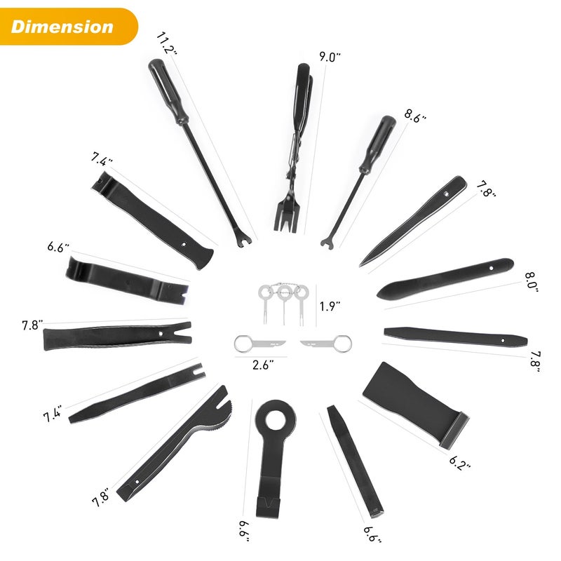 GOOACC 19Pcs Trim Removal Tool Set Panel Fastener Clips Removal Automotive Plastic Upholstery Pliers Removal Install Removal Car Tool with Storage Bag for Trim Panel Audio Clip Pliers Terminal-Black - Image 2