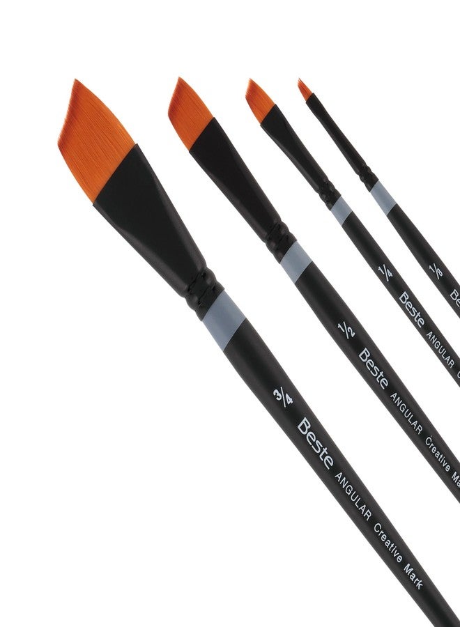 Creative Mark Beste Golden Taklon Gold Angular Set of 4 Artist Paint Brush, Professional Watercolor Brushes, for Acrylic Painting, Short Handle, Sharp Edges, Hand-Tied & Shaped - Image 1