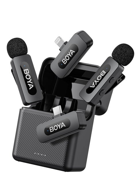 BOYA BY-V3 Wireless Combo Microphone for iPhone, Android, and iPad, with USB-C/Lightning, Mini Wireless Lavalier Microphone, Noise Cancelling, 36-Hour Power for Video Recording and Streaming