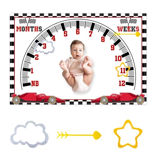 CSFOTO Racing Car Baby Monthly Milestone Blanket Newborn Growth Record Prop Milestone Blanket for Baby Boy Photography Props for Newborn Baby Shower 60"x40" with Frames - Image 1