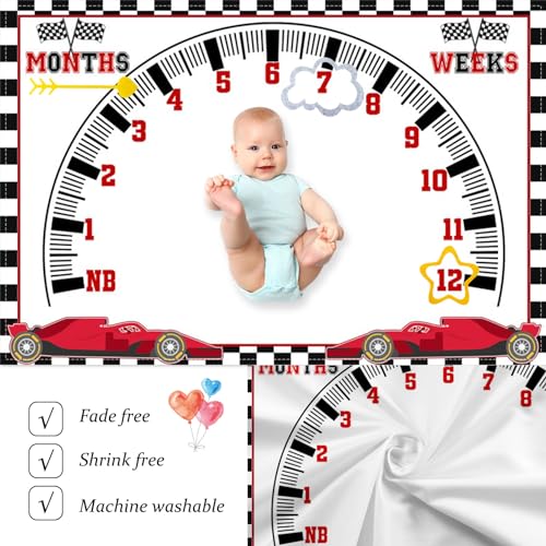 CSFOTO Racing Car Baby Monthly Milestone Blanket Newborn Growth Record Prop Milestone Blanket for Baby Boy Photography Props for Newborn Baby Shower 60"x40" with Frames - Image 5