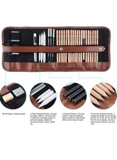 Generic Professional Sketching Drawing Art Tool Kit With Graphite Pencils 29 Pieces Charcoal Pencils Paper Erasable Pen Craft Knife without Sketchbook with Canvas Rolling Pouch  - Image 5