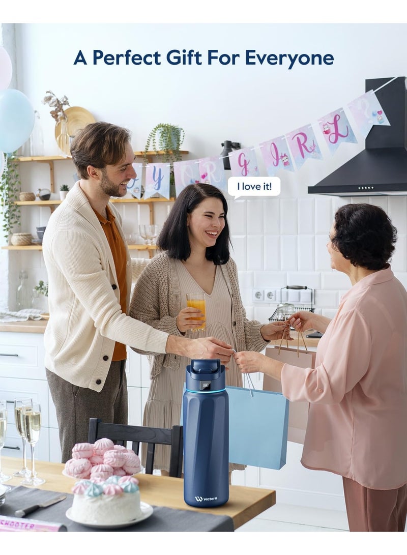 WATERH BOOST Smart Bottle with Reminder to Drink & Tracker Bottle - Double Wall Vacuum Insulated Bottle Stainless Steel, Wide Mouth 32 oz Bottles, Ideal for Gift (Navy Blue) - Image 2