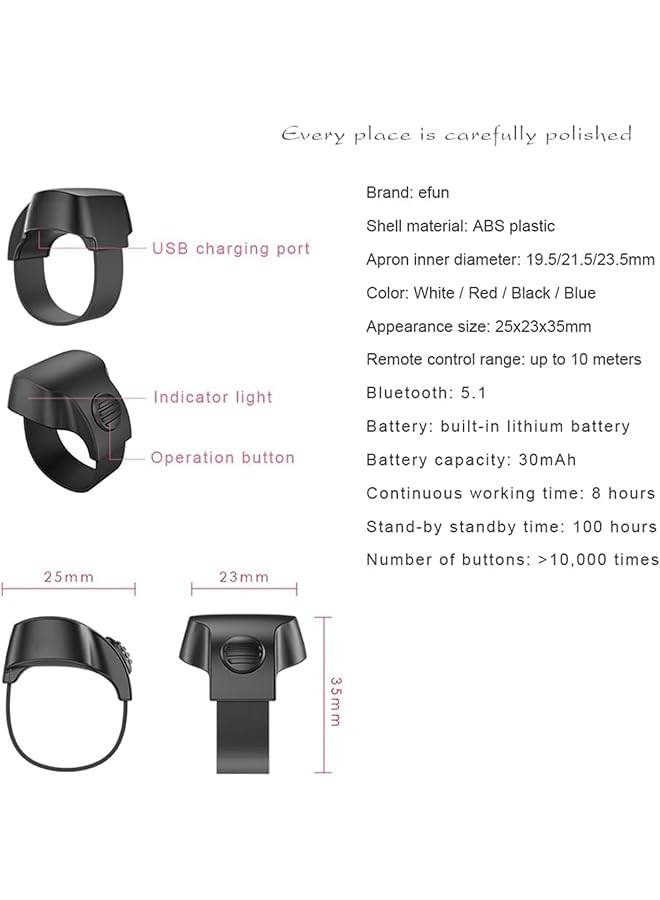 erorex Selfie Remote Control Recharging Bluetooth 5.1 Smart Ring Selfie Remote Control For Iphone And Android Wireless Remote Control Selfie Shutter For Photography And Video Recording Black 1 Pcs  - Image 3