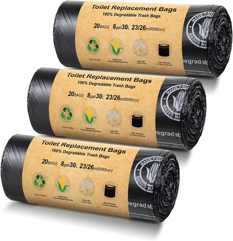 BLIKA 60 Count Toilet Replacement Bags, 8 Gallon, 30 Liter, Heavy Duty 1 Mil, Compost Bags 8 Gallon, Camping Toilet Bags for Portable Toilet, Car Travel, Camping, Long Trips - Image 1
