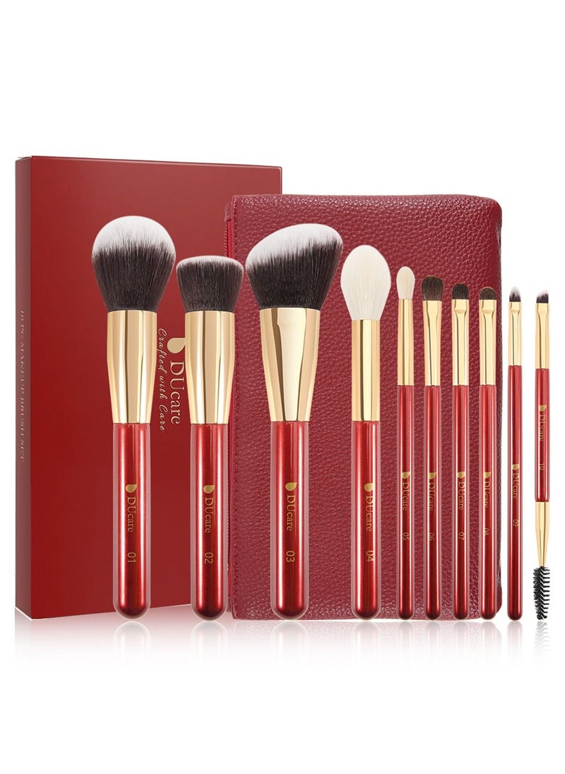 DUcare Makeup Brushes Travel 10 Piece Makeup Brush Set with Case Premium Synthetic Hairs Kabuki Foundation Blending Eye Cosmetic Brushes Kit  - Image 1