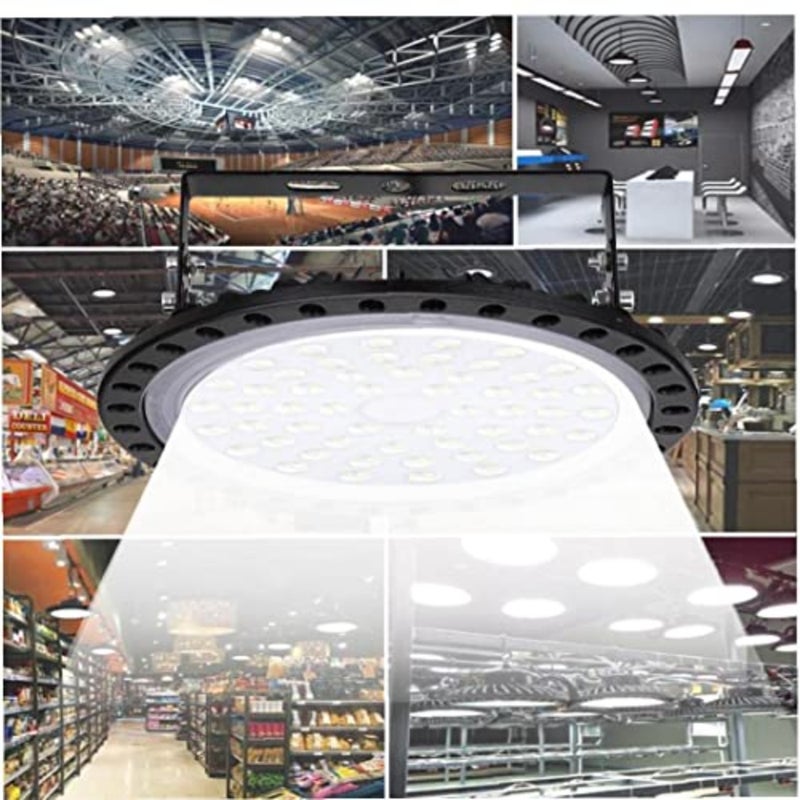 UFO High Bay Light، 200W 50000LM 6000K 6500K أبيض بارد مقاوم للماء إضاءة مستودع رفيعة جدًا إضاءة الخليج التجارية لمتجر المرآب ورشة عمل انخفاض استهلاك الطاقة - Image 4