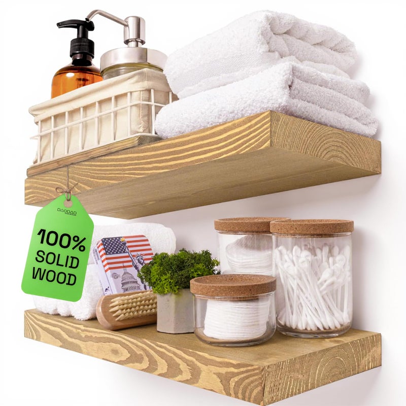 BAOBAB WORKSHOP Natural Wood Floating Shelves for Wall 16 inch Floating Wall Shelves for Kitchen Bedroom Wooden Bathroom Shelves Floating Shelf Oak Finish 16 W x 67 D x 12H