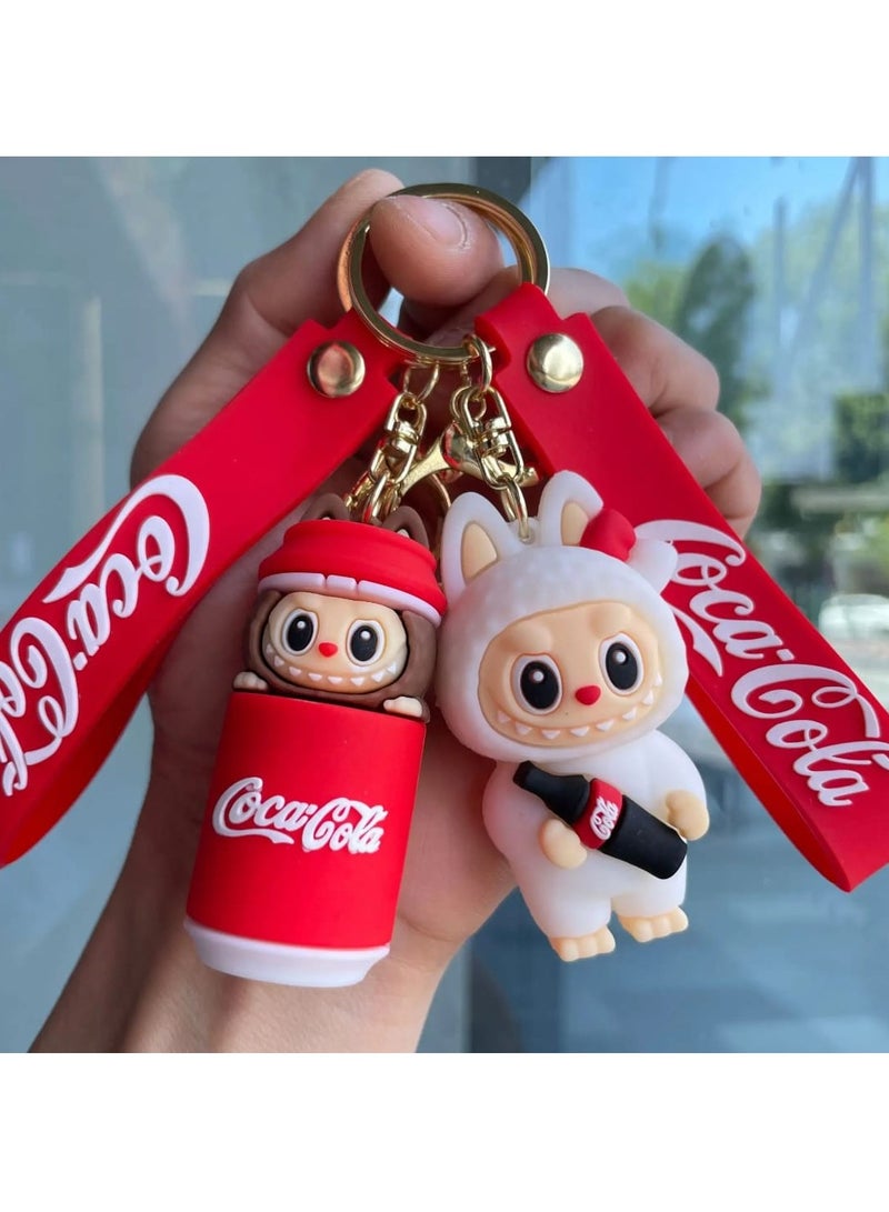 Coca-Cola Keychain For Women And Girls, Cute  Coca-Cola Labubu Doll Wristlet Accessories For Backpack Handbag Car Keys - Image 2