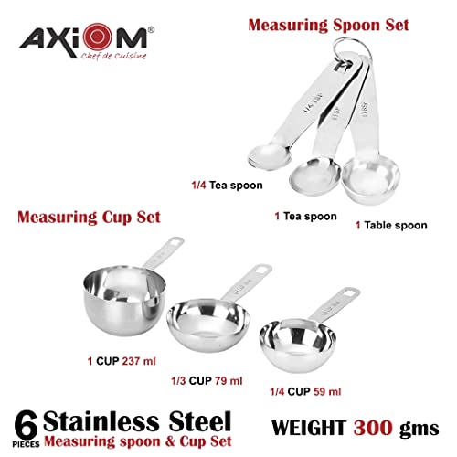 AXIOM Stainless Steel Measuring Cup and Spoon Set of 6 Pieces. 3 Measurement Spoons 3 Measurement Cups with ml Volume Measure Engraved on Metal Handle - Image 4