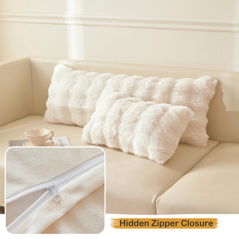 LIFEREVO Fluffy Faux Rabbit Fur Long Lumbar Decorative Throw Pillow Cover, Plush Shaggy 14x36 Bubble Waffle Cushion Pillow Sham with Zipper, Furry Fuzzy Pillowcase for Home Bed Couch Sofa, Beige - Image 5