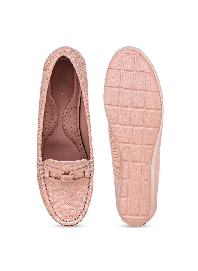 She Zone Peach Textured Embellished Wedges for Women - Image 5