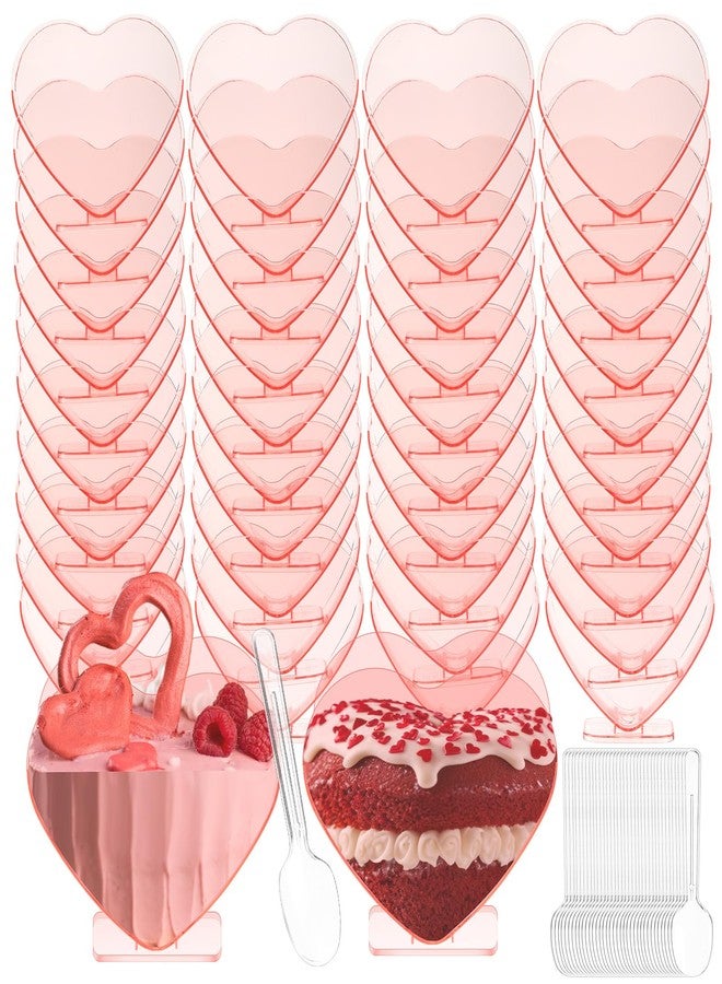Ziliny Mini Heart Shaped Dessert Cups with Spoons 2.7 oz Valentine Day Plastic Appetizer Cup Clear Disposable Reusable Heart Shaped Bowl for Valentine Wedding Party Cakes Ice Cream(Pink,100 Set) - Image 1