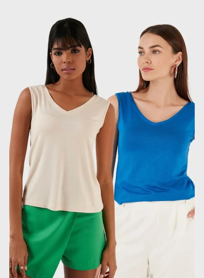 Lela Lela Slim Fit V-Neck Thick Strap 2-Pack Blouse Women's Blouse 5864384S2