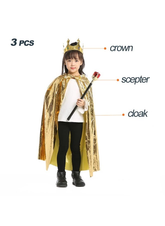 Kids King Costume Set for Boys & Girls, Crown, Cape,Scepter,Pretend Dress up Accessories (Gold) - Image 2