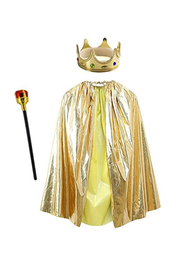 Kids King Costume Set for Boys & Girls, Crown, Cape,Scepter,Pretend Dress up Accessories (Gold) - Image 1
