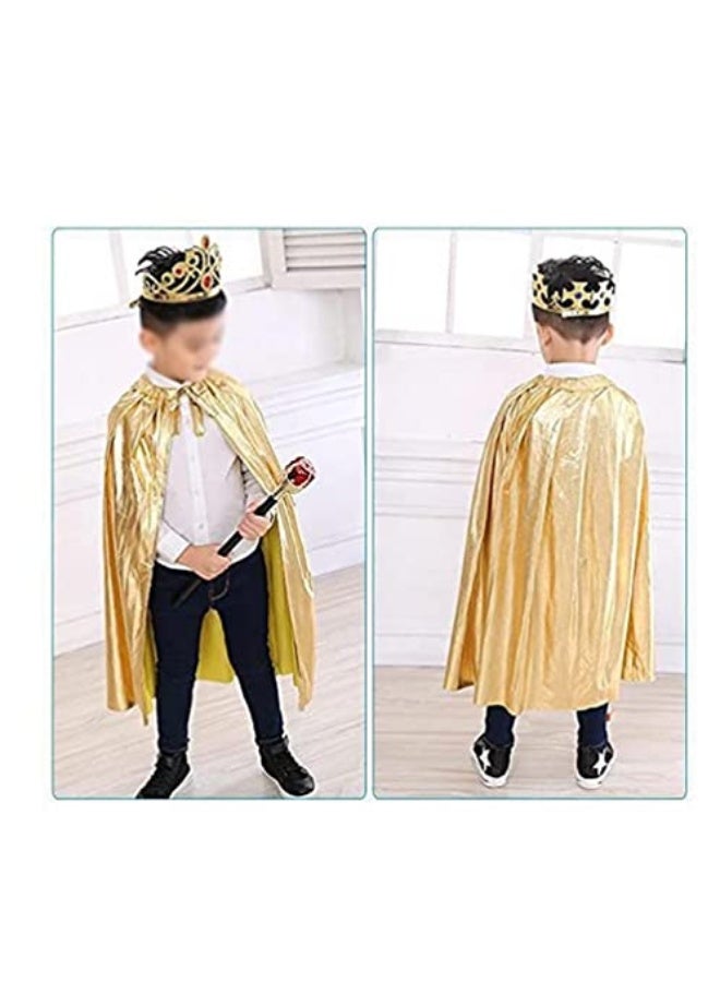 Kids King Costume Set for Boys & Girls, Crown, Cape,Scepter,Pretend Dress up Accessories (Gold) - Image 3