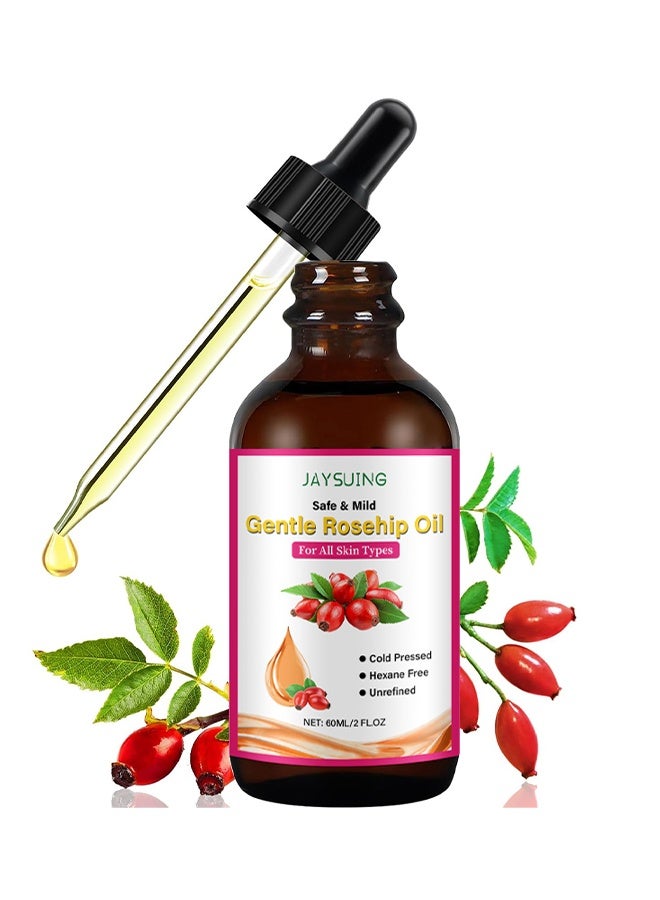 Jaysuing Rosehip Seed Oil For Face Natural Cold Pressed Unrefined Rosehip Oil For Skin Anti-Aging, Scar, Hair Moisturizer, Gua Sha Massage, Nails, 60ml - Image 1