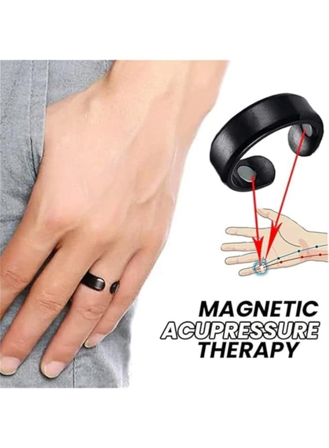 Magnetic Ring Stainless Steel Adjustable Health Ring Dual/Quad Magnetic Rings Promote Blood Circulation Black Open Design Health Ring - Image 2