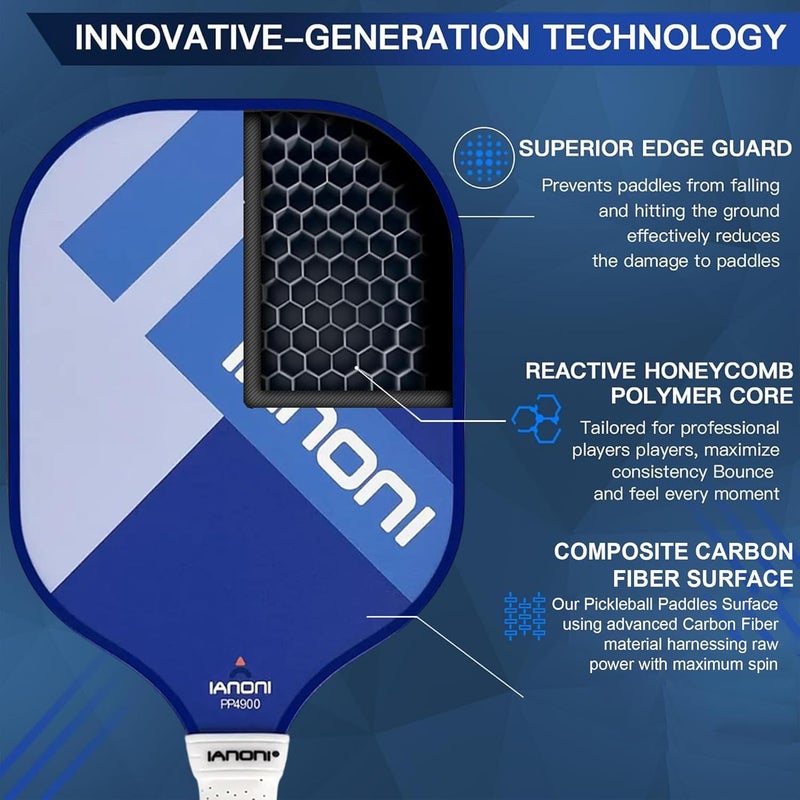 ianoni Pickleball Paddle Set – USAPA Approved Carbon Fiber Pickle Ball Rackets for Pros, Lightweight Graphite & Carbon Fiber Paddles with Honeycomb Core, 1 Padels, & Carry Bag (PR3400) - Image 3