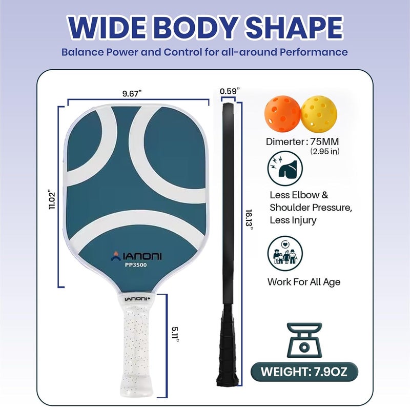 ianoni Pickleball Paddle Set – USAPA Approved Carbon Fiber Pickle Ball Rackets for Pros, Lightweight Graphite & Carbon Fiber Paddles with Honeycomb Core, 1 Padels, & Carry Bag (PR3400) - Image 2