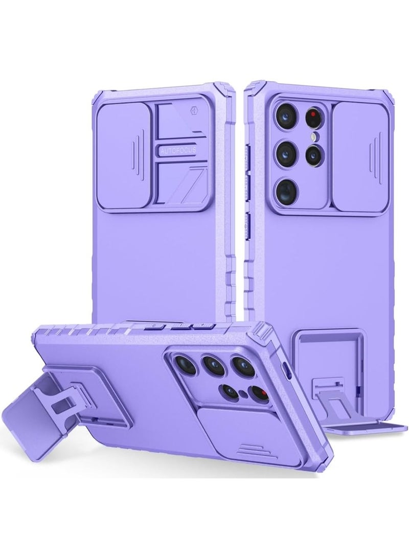 Q TRIPLE A Perfect Case for Samsung Galaxy S24 Ultra 5G, Military-Grade Shockproof Protective Case with Slider for Camera Lens Protection & Built-in Dual Functional Kickstand, vertical and horizontal viewing & Anti Fall Corner Bumpers Silicone Armor Shell (Purple) - Image 1