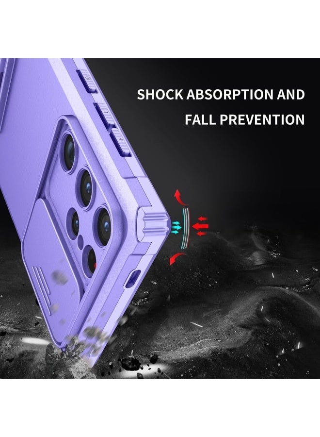 Q TRIPLE A Perfect Case for Samsung Galaxy S24 Ultra 5G, Military-Grade Shockproof Protective Case with Slider for Camera Lens Protection & Built-in Dual Functional Kickstand, vertical and horizontal viewing & Anti Fall Corner Bumpers Silicone Armor Shell (Purple) - Image 3