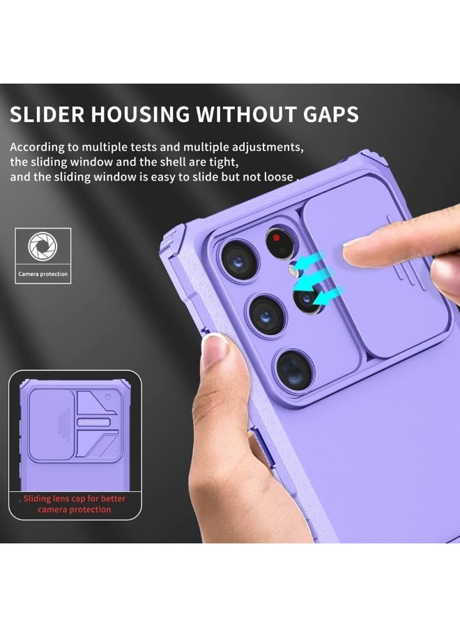 Q TRIPLE A Perfect Case for Samsung Galaxy S24 Ultra 5G, Military-Grade Shockproof Protective Case with Slider for Camera Lens Protection & Built-in Dual Functional Kickstand, vertical and horizontal viewing & Anti Fall Corner Bumpers Silicone Armor Shell (Purple) - Image 2