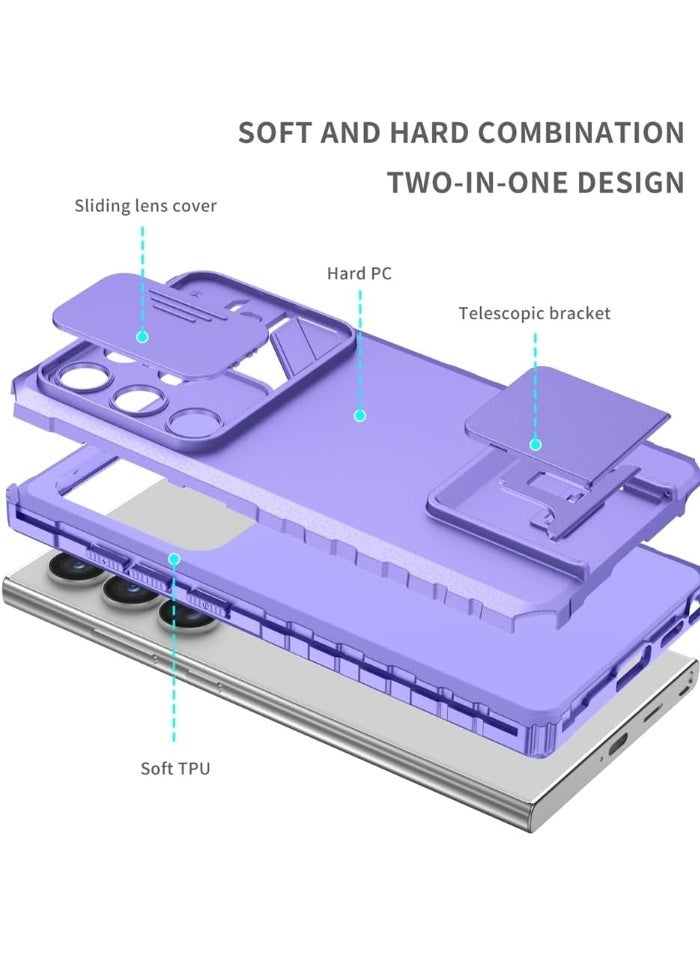 Q TRIPLE A Perfect Case for Samsung Galaxy S24 Ultra 5G, Military-Grade Shockproof Protective Case with Slider for Camera Lens Protection & Built-in Dual Functional Kickstand, vertical and horizontal viewing & Anti Fall Corner Bumpers Silicone Armor Shell (Purple) - Image 4