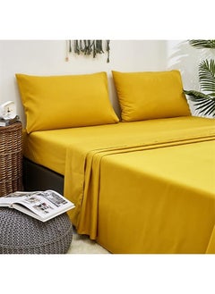 snooze Flat bed sheet set 3pcs, Mustard yellow, 220*235 cm  - Image 2
