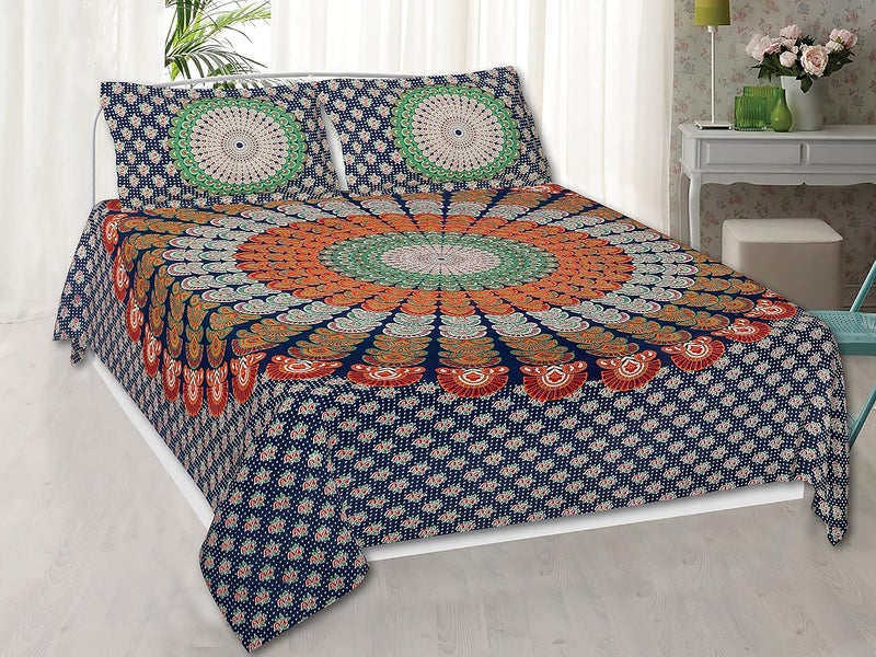 Braise Braise Premium Barmeri Design King Size 100 x 108 in 100 Pure Cotton Double Bedsheet with 2 Pillow Covers BMRI01 Blue 