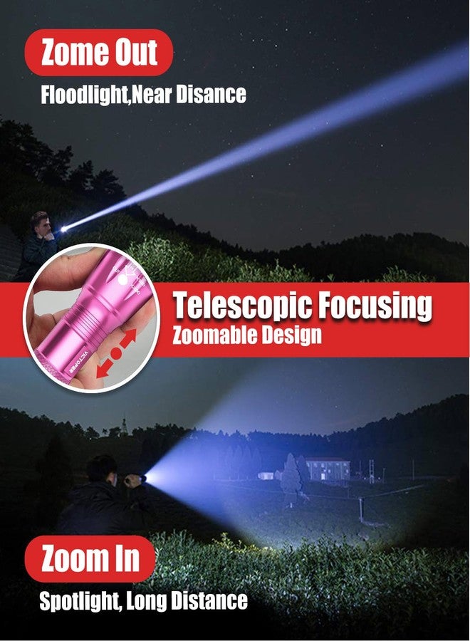 Victoper LED Flashlight 2 Pack Pink, Bright High Lumens Tactical Flashlights High Lumens with 5 Modes, Waterproof Zoomable Flash Light for Outdoor, Gifts for Father's Day Camping Essentials Gear - Image 3