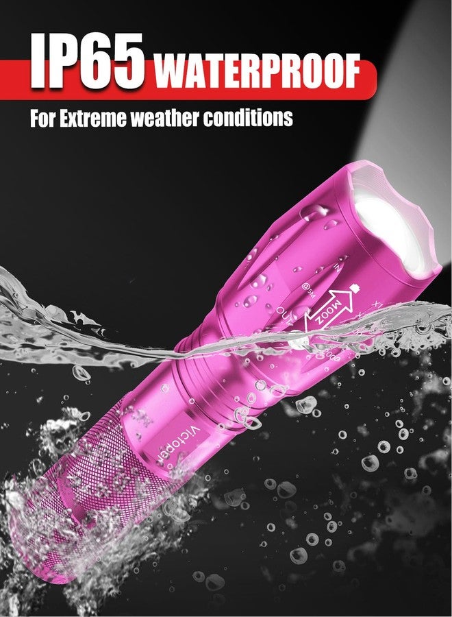 Victoper LED Flashlight 2 Pack Pink, Bright High Lumens Tactical Flashlights High Lumens with 5 Modes, Waterproof Zoomable Flash Light for Outdoor, Gifts for Father's Day Camping Essentials Gear - Image 5