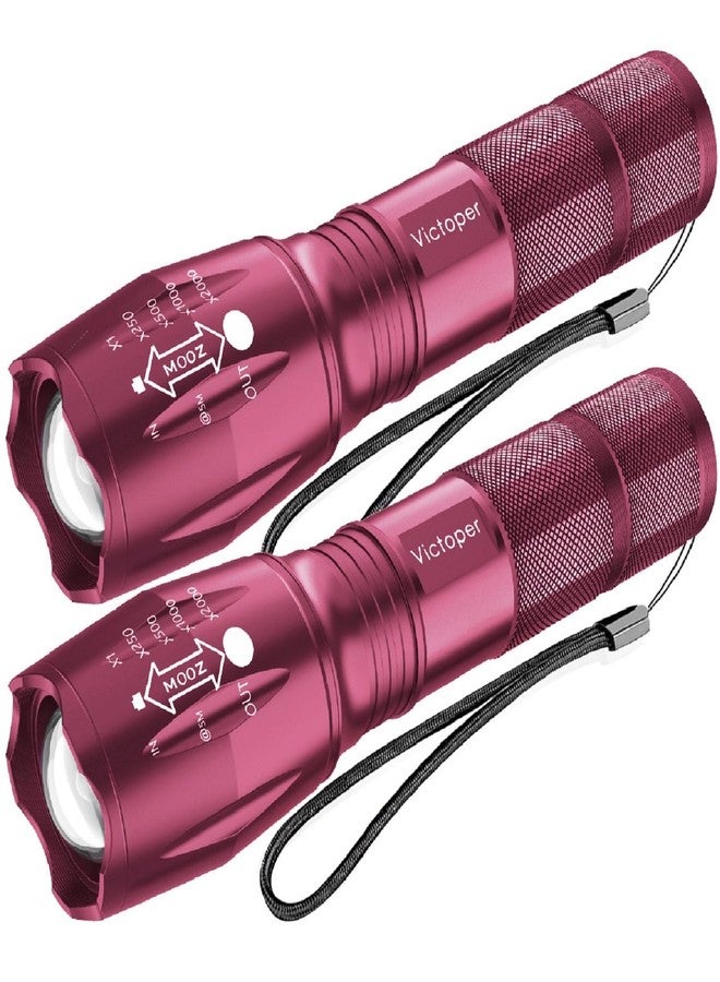 Victoper LED Flashlight 2 Pack Pink, Bright High Lumens Tactical Flashlights High Lumens with 5 Modes, Waterproof Zoomable Flash Light for Outdoor, Gifts for Father's Day Camping Essentials Gear - Image 1