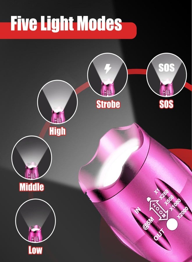 Victoper LED Flashlight 2 Pack Pink, Bright High Lumens Tactical Flashlights High Lumens with 5 Modes, Waterproof Zoomable Flash Light for Outdoor, Gifts for Father's Day Camping Essentials Gear - Image 4