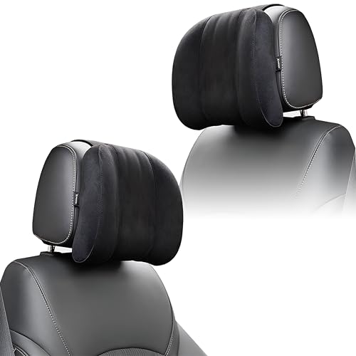 OBEROI'S TRADERS Car Headrest Pillow | Polyfill Fiber Cotton Neck/Head Support Cushion | Ergonomic Travel Headrest | Comfortable Car Seat Pillow | Breathable Soft Cover | Universal Fit (Black) - Image 1