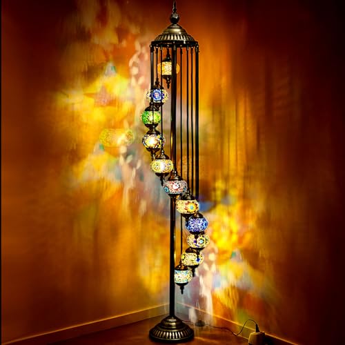 Hortsun Turkish Lamp Moroccan Floor Lamp Handmade Globe Living Floor Lighting Bohemia Standing Lighting for Decorative Home Designs(Floor,11 Globes Style) - Image 1