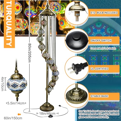 Hortsun Turkish Lamp Moroccan Floor Lamp Handmade Globe Living Floor Lighting Bohemia Standing Lighting for Decorative Home Designs(Floor,11 Globes Style) - Image 2