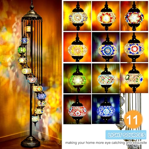 Hortsun Turkish Lamp Moroccan Floor Lamp Handmade Globe Living Floor Lighting Bohemia Standing Lighting for Decorative Home Designs(Floor,11 Globes Style) - Image 3